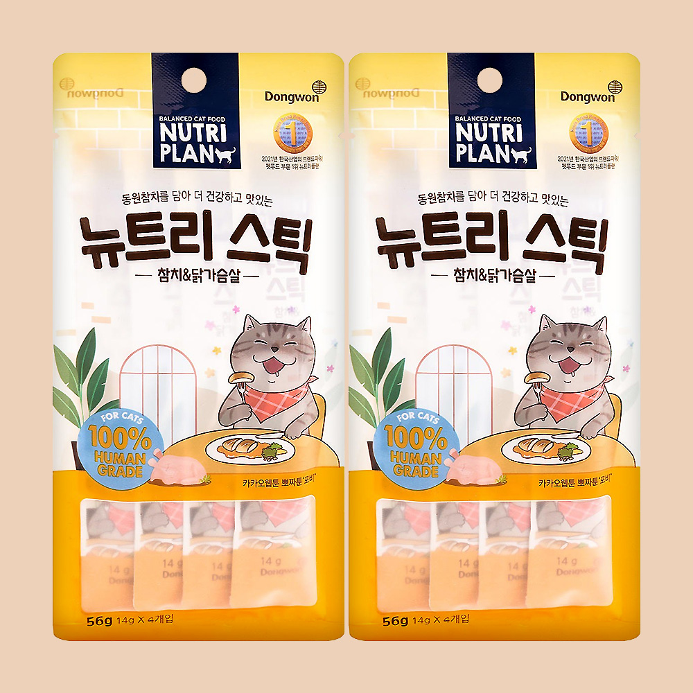 뉴트리플랜 뉴트리스틱 고양이츄르 참치+닭가슴살, 14g, 8개 : 뚜뚜펫