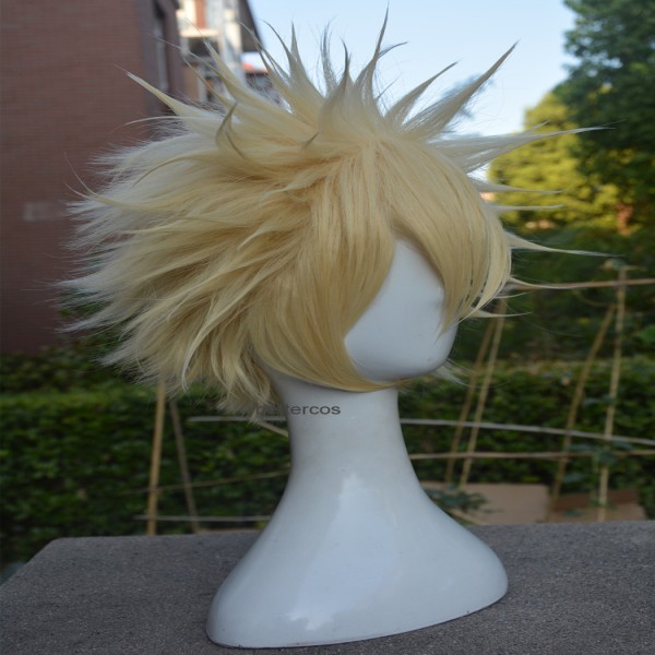 Bakugou Katsuki 코스프레 짧은 린넨 금발 가발, 내열성 합성 헤어 + 모자 : 하루통상
