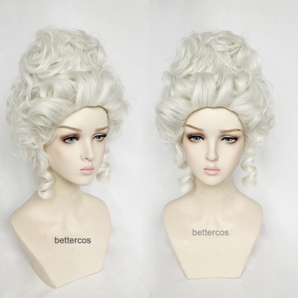 Marie Antoinette 코스프레 가발 공주 중형 곱슬 내열성 합성 머리 + 모자 : 하루통상