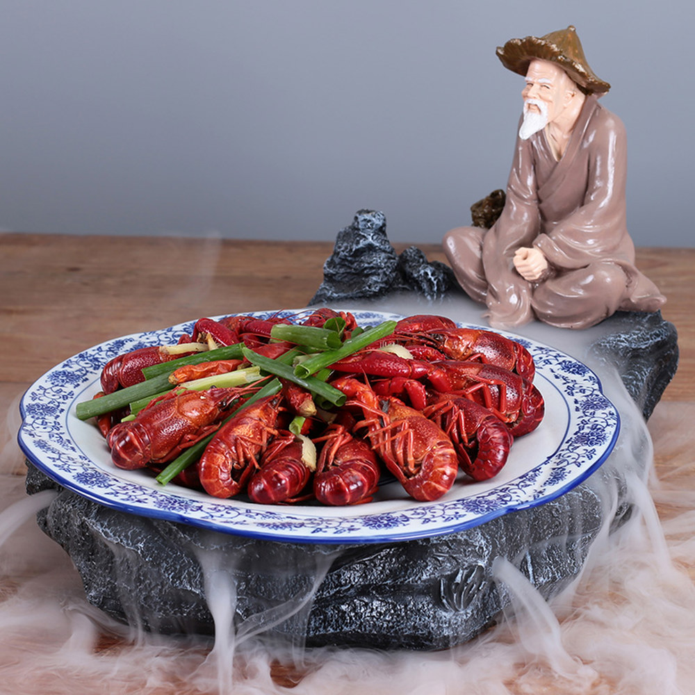 드라이아이스 플레이팅 접시 사시미 일식당 횟집그릇 초밥 가재 드라이 육회 긴형 청화 자기 쟁반 : 스웨디마켓