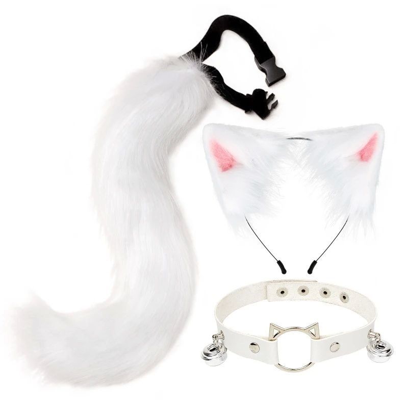 고양이 꼬리 여위 귀 기념일 스트랩 여우꼬리 코스프레 여우머리띠 가면 동물 : 방가스토어-
