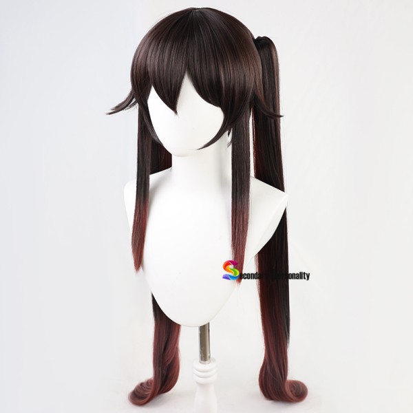 신품 패션 게임 Genshin Impact Hutao Anime Cosplay 헤어 내열성 합성 가발 할로윈 110CM Long Twin Pigtails : 하루통상