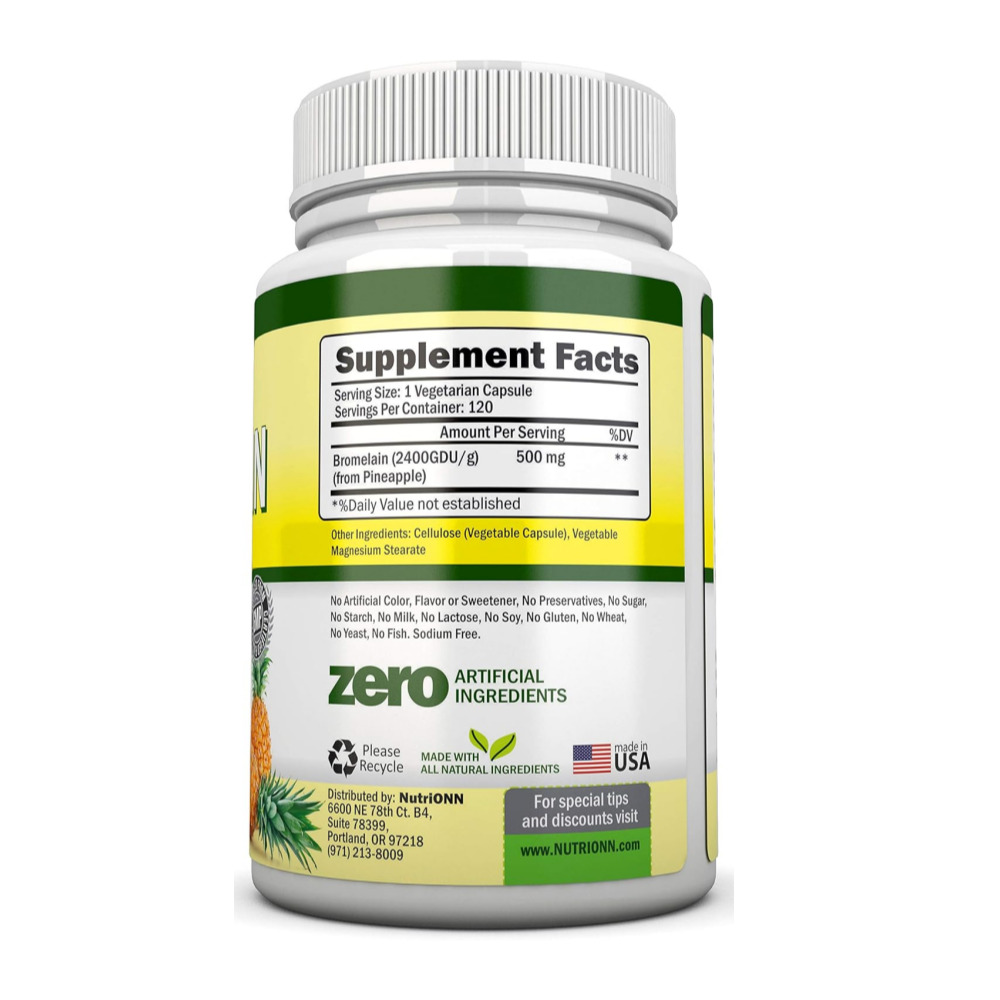 뉴트리온 NutriONN 브로멜라인 내추럴 파인애플 앤자임 효소 500mg 120캡슐 : 상큼 비타민