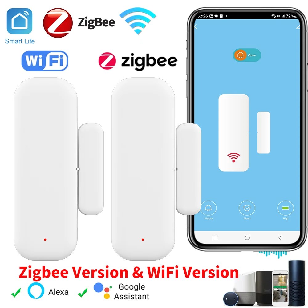 Tuya Zigbee 와이파이 문짝 센서, 창 센서, 접촉 센서, 스마트 홈 스마트 라이프 앱 리모컨, 알렉사와 호환 : 웨스트언더3