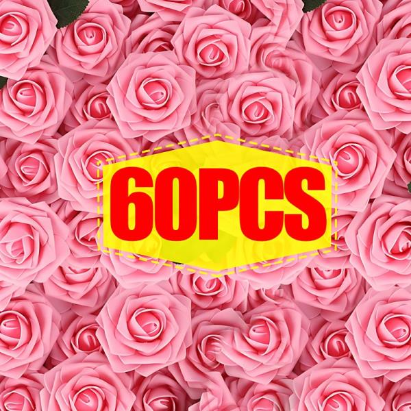 인조 장미꽃 폼 가짜 장미 머리, DIY 웨딩 부케, 홈 파티 테이블 장식 용품, 60 개, 5 개 : 미스트릴