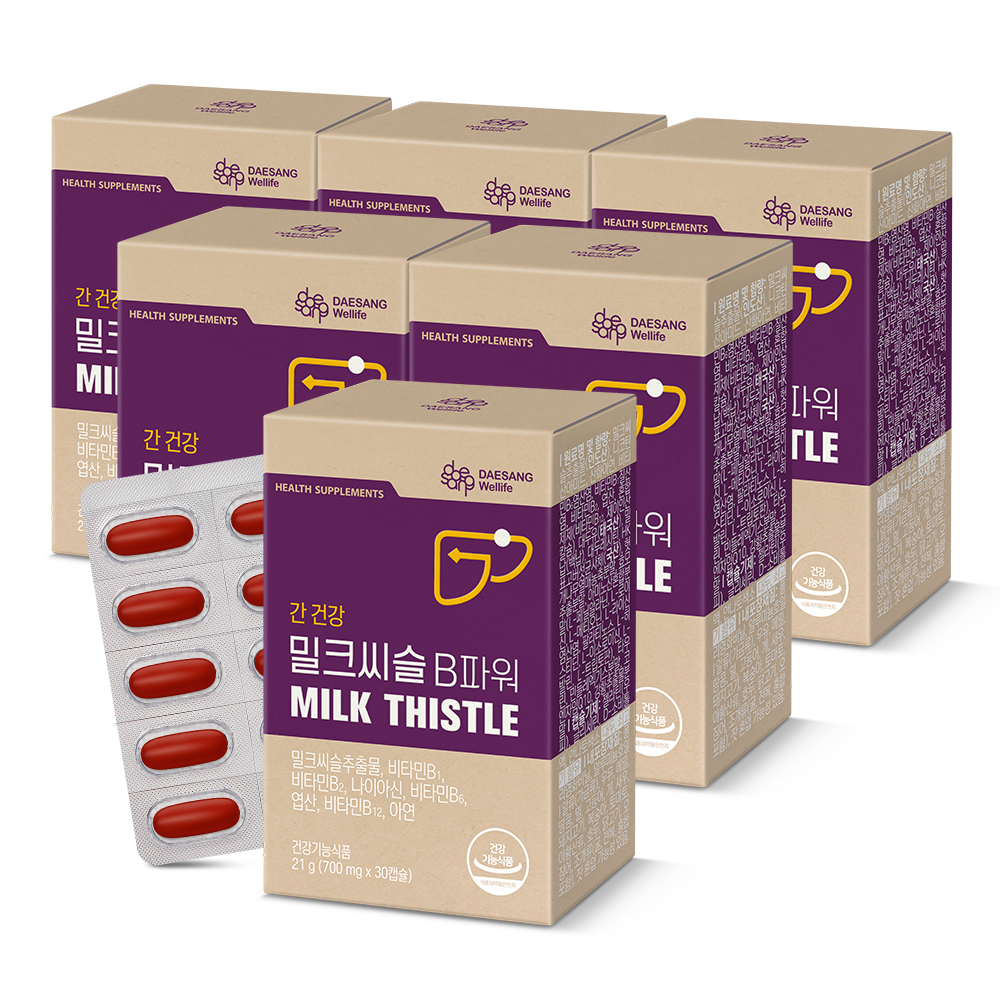 대상웰라이프 밀크씨슬 B파워 (700mg) 실리마린 간건강 영양보충용제품 30캡슐, 6개 : 대상웰라이프 본사쇼핑몰