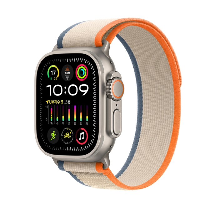 Apple Watch Ultra2 49mm GPS+Cell 내추럴 티타늄/오렌지/베이지 트레일 루프 MRF13KH/A : 한지니몰