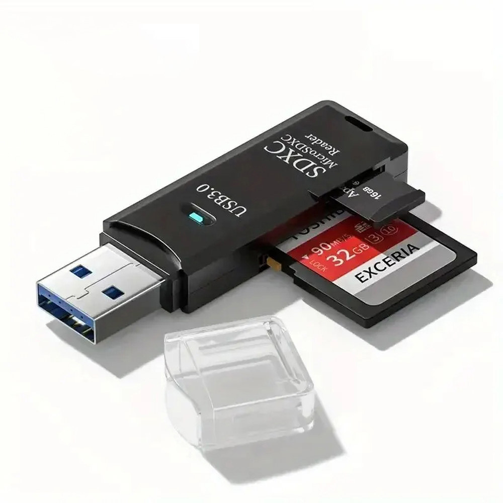 2 In 1 3.0 마이크로 SD TF 카드 리더기 고속 데이터 전송 최대 5Gbps 호환성 PC 노트북 카메라용 다중 USB 2.0 Black : 해피글로