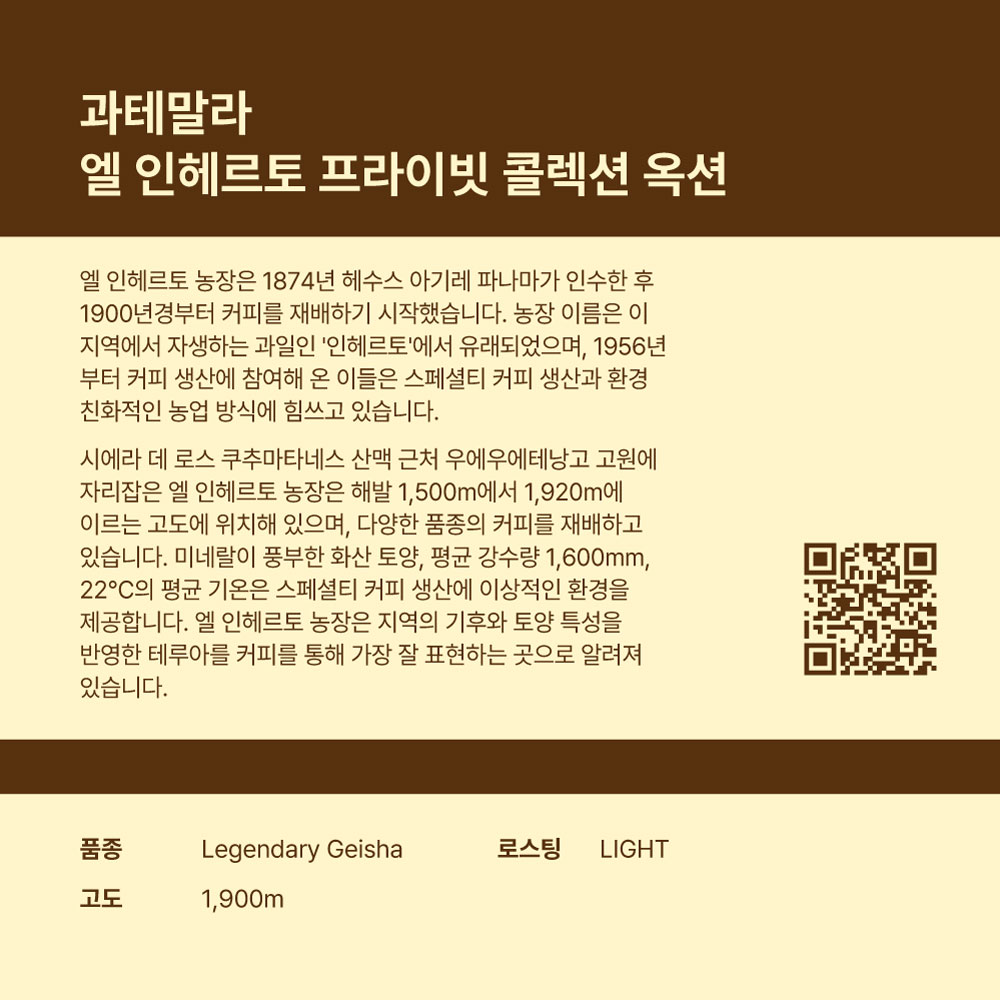 과테말라 엘 인헤르토 로스 피노스 워시드 레전더리 게이샤  100g : 리얼빈