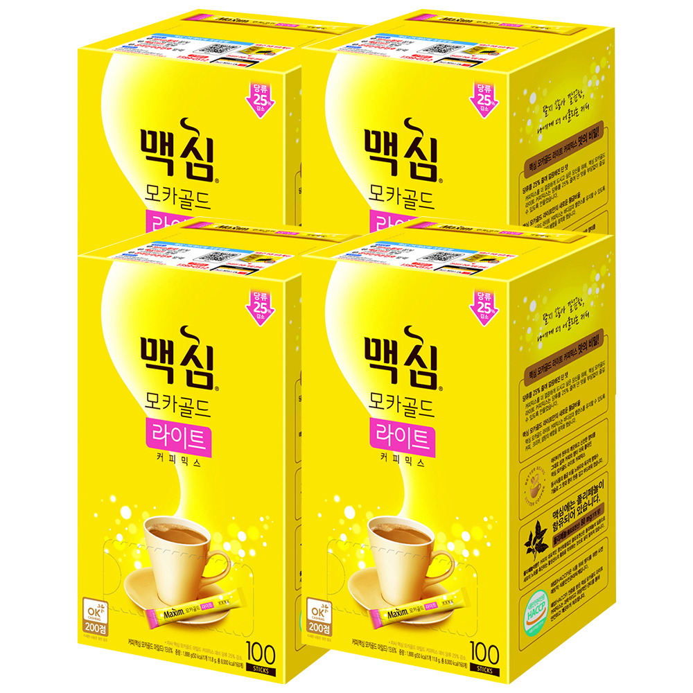 빠르미쇼핑 동서 맥심 모카골드 라이트 커피믹스 100T 4개 대용량 원두 스틱 분말 커피 : 빠르미쇼핑