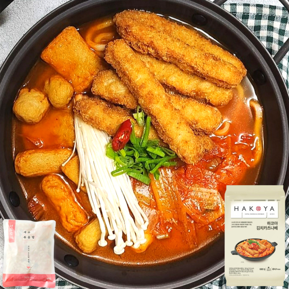 하코야 김치카츠나베 2인분+새우볶음밥 (국내산돈까스+어묵+사누끼우동+국내산볶음김치소스) : 위버스몰
