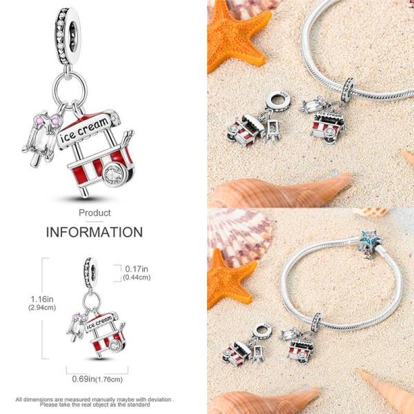 925 스털링 실버 여름 스타일 참 아이스크림 과일 토스터기, 구슬 펜던트 핏 팔찌, DIY 주얼리 : 오션글로벌25