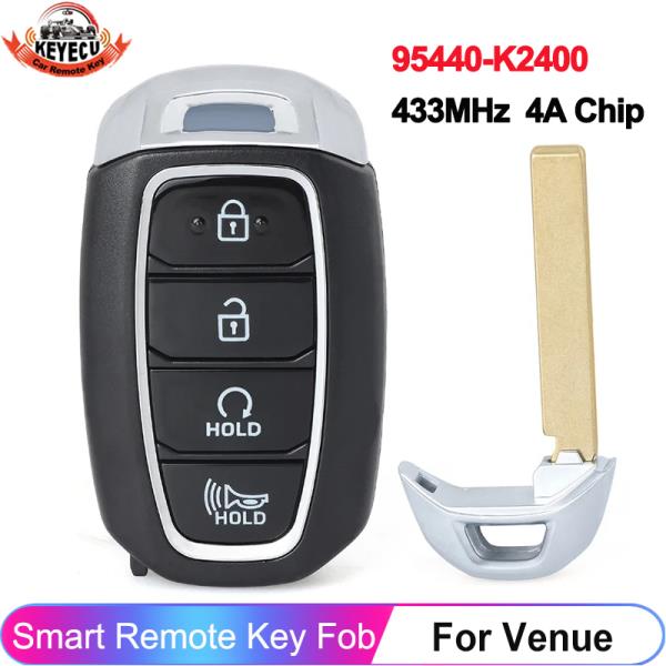 KEYECU 스마트 원격 자동 제어 열쇠 고리, 현대 베뉴 2020 2021 2022, 4 버튼, 433MHz 4A 칩, 95440-K2400 SY5IGFGE04 : 바다글로벌23