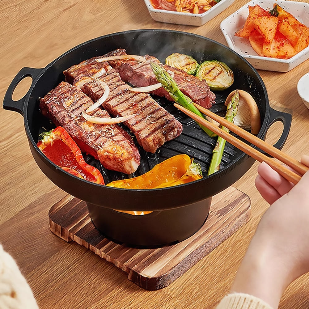 일본식 미니화로 라운드 구이팬 세트 가정용 개인 고체연료화로 캠핑용 1인용 불판 숯불 : 카나모