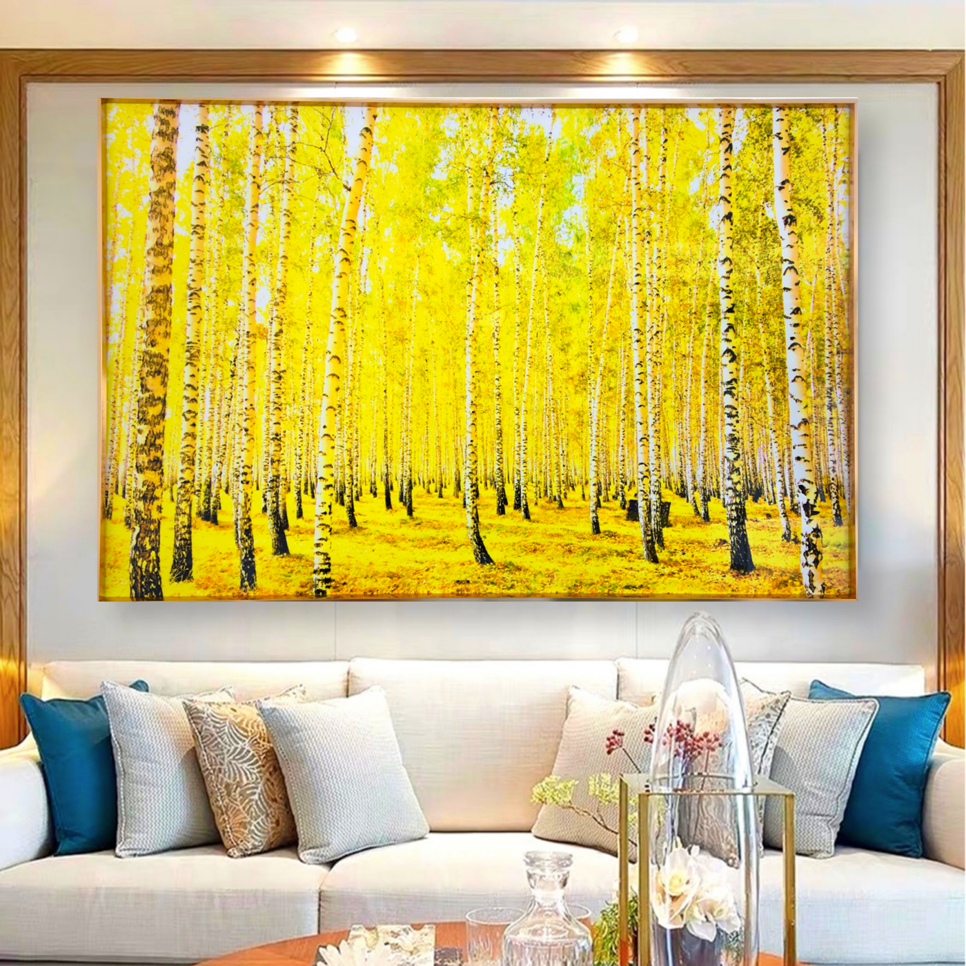 황금빛 자작나무 골드프레임 90x60cm 거실액자 그림 자작 돈나무 돈들어오는 벽인테리어 : 한결같이