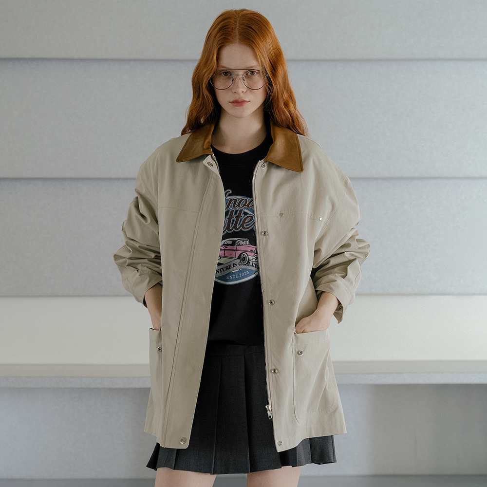 [썸머블프] [노운베러] Leather collar cotton half coat_Beige : 노운베러