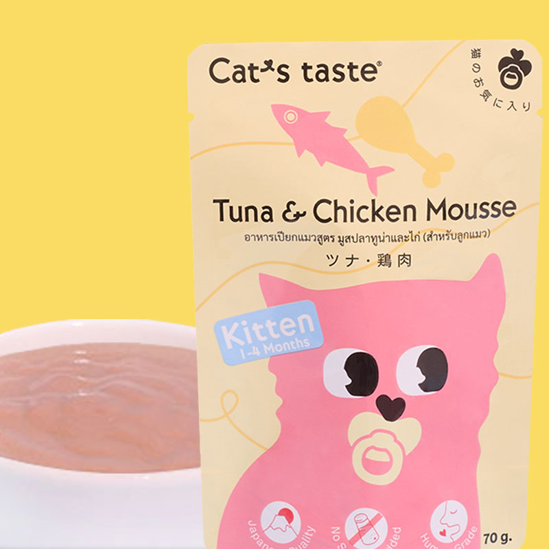 캣츠테이스트 고양이 간식 파우치 키튼 라인 참치+치킨 무스, 70g, 1개 : 전국구고양이