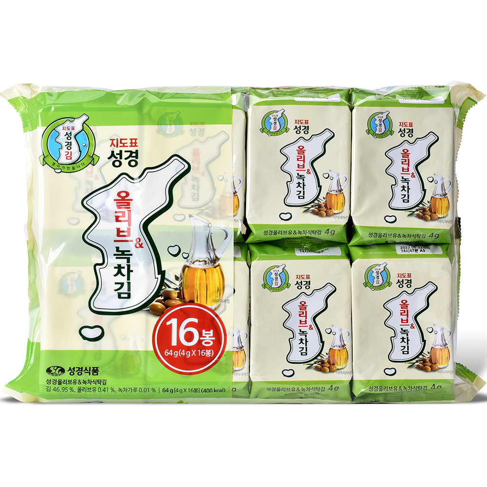 [성경김본사] 올리브녹차 도시락김 4g 16개입, 1개 : 주식회사 성경식품