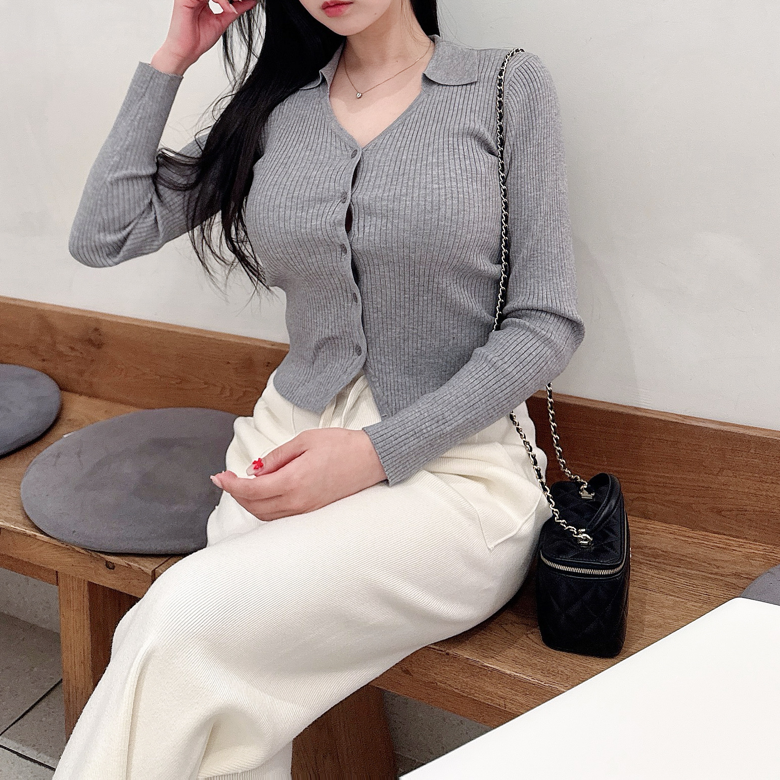 크리밋 레이온 소프트 브이넥 카라 골지 봄 가을 간절기 가디건 3col : 깐느24