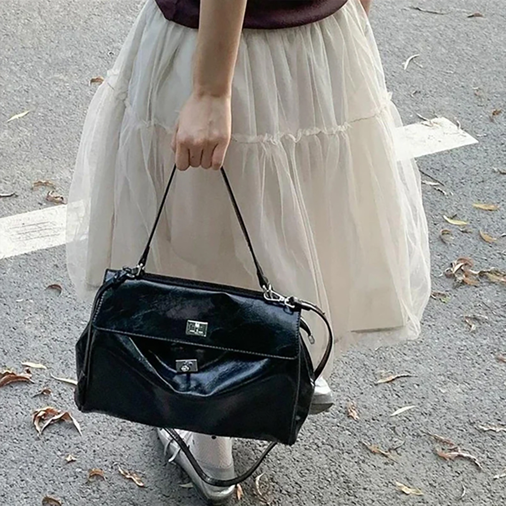 미니, 빅 스퀘어 가죽 버클 토트 숄더 크로스백 : 웨이브즈