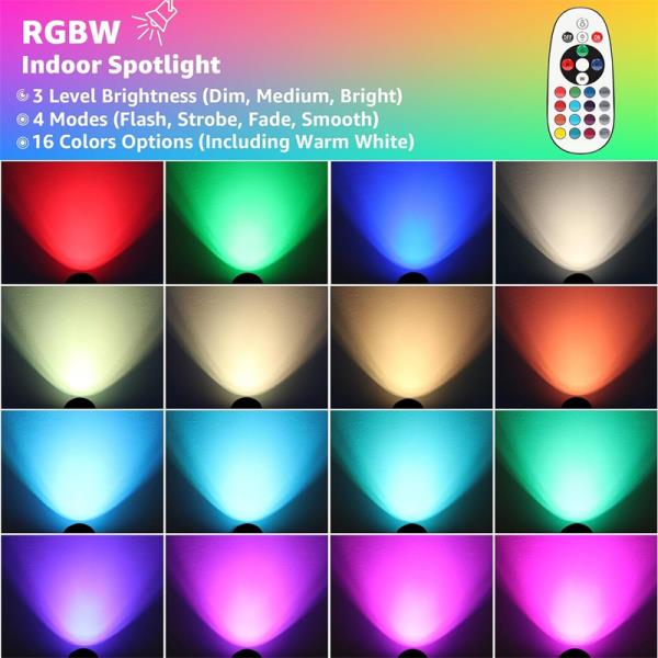플러그 및 스위치 악센트 조명이 있는 실내 바닥 스포트라이트, RGBW 원격 16 색 변경, 10W, 2 개 : 이토신사