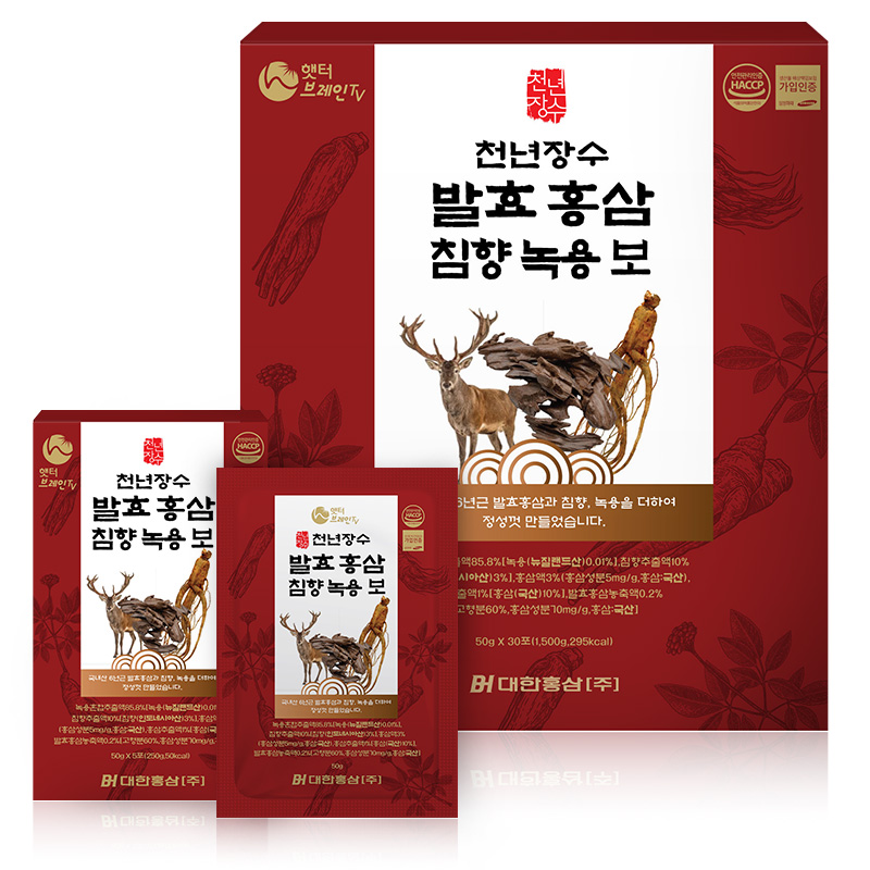 [대한홍삼] 천년장수 발효홍삼 침향 녹용보 50ml x 30포 : 대한홍삼