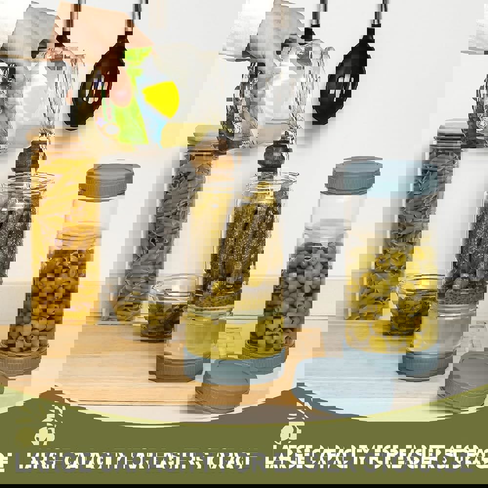 랜드누 2팩 36온스 유리 피클 병에 스트레이너 플립, 밀폐 올리브 또는 김치 모래시계 용기, 플립 홀더는 주스와 음식을 분리합니다 : 에코엘리트샵