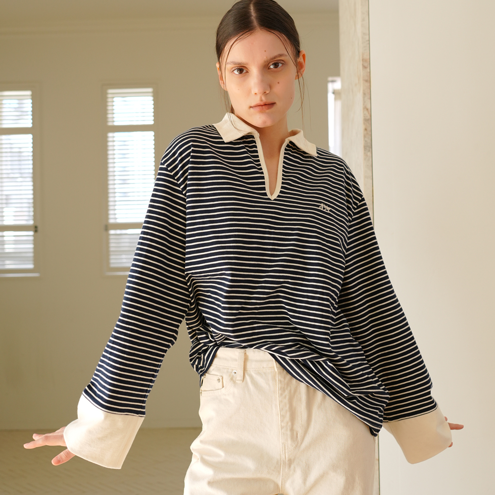 [PAUL&ALICE] STRIPE COLLAR TEE / 3COLOR : PAUL AND ALICE