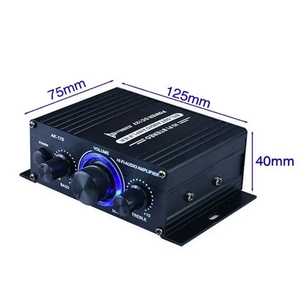AK170 미니 디지털 파워 오디오 카 앰프 블루 라이트 스테레오 오디오 앰프 홈 시어터 클럽 파티 음악 200W x2 : 달봉상사2