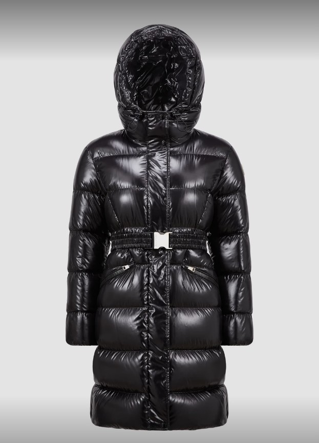 [MONCLER 몽클레르] Bellevue 여성 블랙 벨뷰 후드 슬림핏 롱 다운 패딩 : 이코스코리아