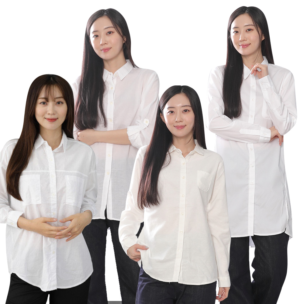 여성 화이트 셔츠 국내생산 루즈핏 일반핏 기본 면 남방 심플 베이직 레이어드 긴팔 : 3579의류