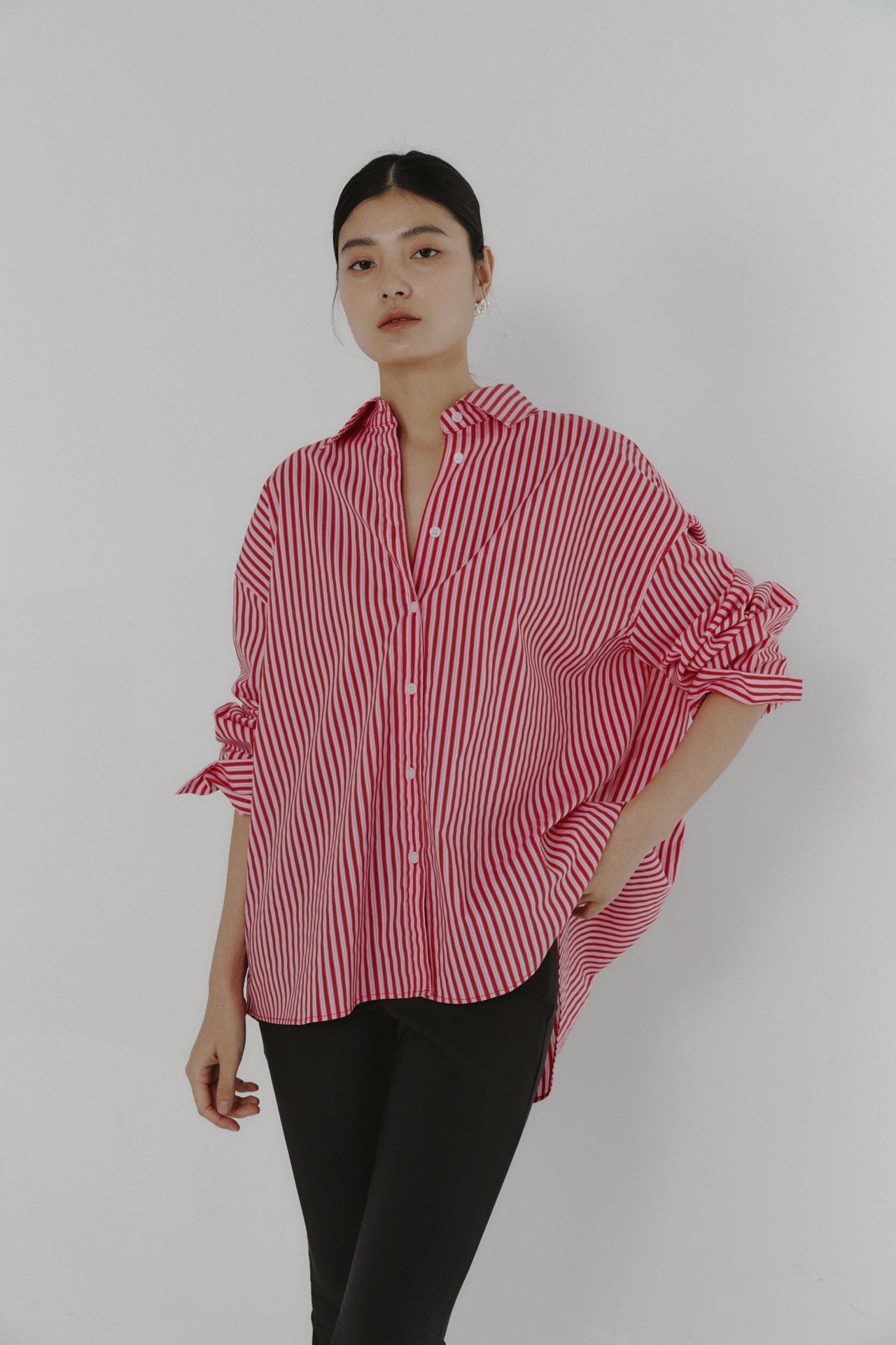 스트라이프 박시 박스 카라 긴팔 오버핏 루즈핏 빅사이즈 넉넉한 봄 남방 셔츠 : 블랑쉬21