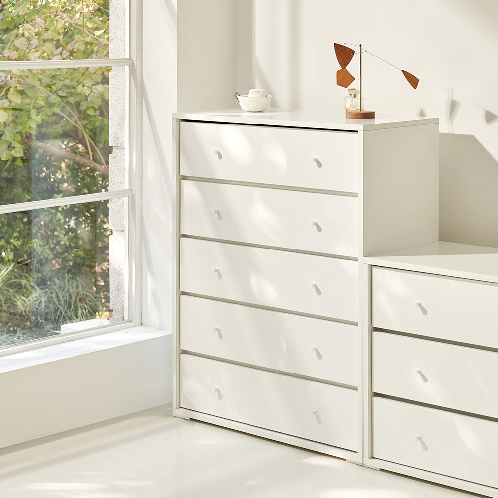 포더홈 타이디 모듈 드레스룸 서랍장 다리형 800x400x1015mm, 5단, 화이트 : 포더홈