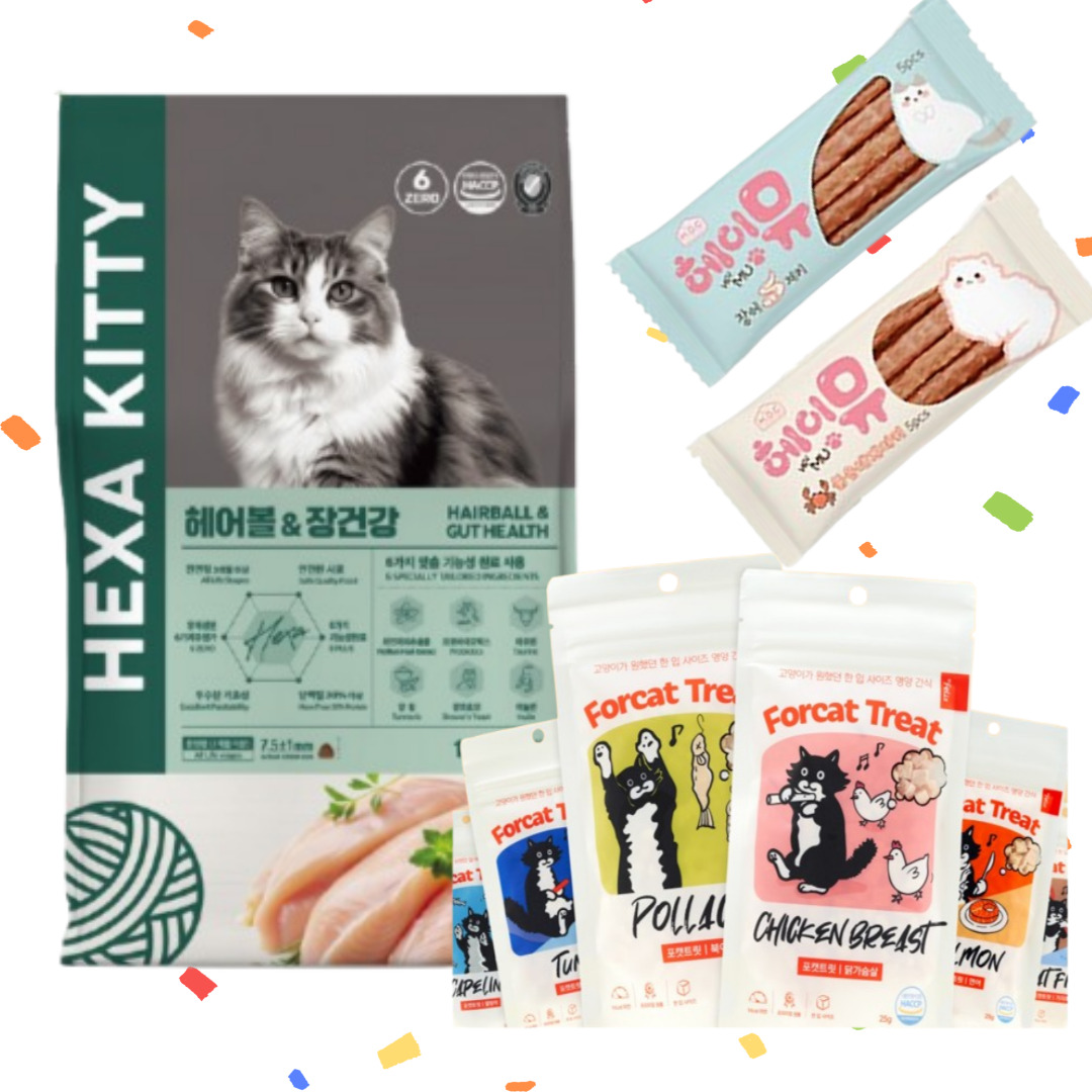 헥사키티 고양이사료 + 포켓트릿25g + 헤이뮤져키1p 헤어볼+장건강, 4kg, 1개 : 라임펫