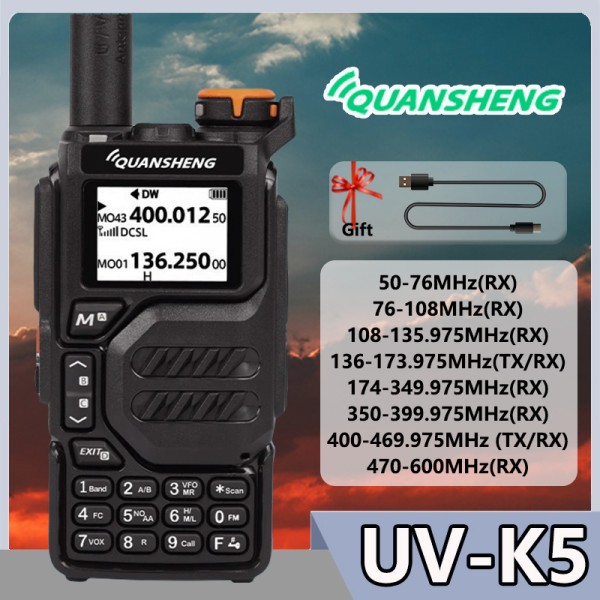 Quansheng UVK5 워키토키 50-600 MHz AM 멀티 밴드 C 타입 DTMF 스크램블러 NOAA 플러스 RT-590 햄 양방향 라디오 : 한백모터스