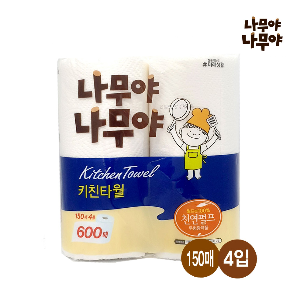 나무야나무야 키친타올150매 4롤 무형광 주방 휴지 키친타월 : 바이뉴굿즈