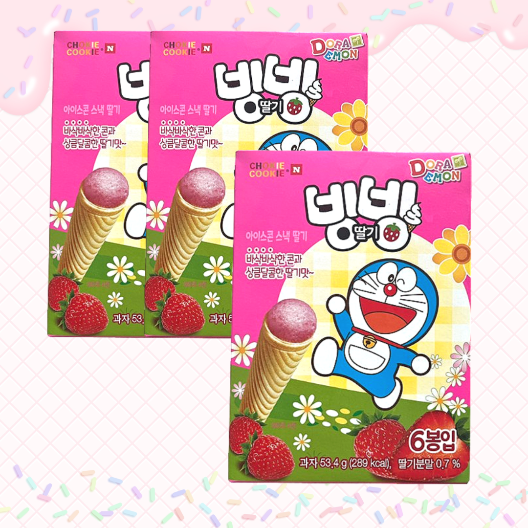 빙빙 딸기 아이스 콘 스낵 과자 53.4g 2+1개 추억의 미니 과자 : 시스뜨라
