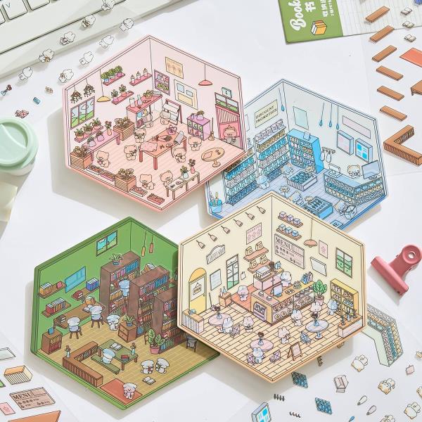 3D 풍경 스티커 작은 세계 시리즈 창의적이고 흥미로운 장면 DIY 콜라주 수제 가방 : 대유산업