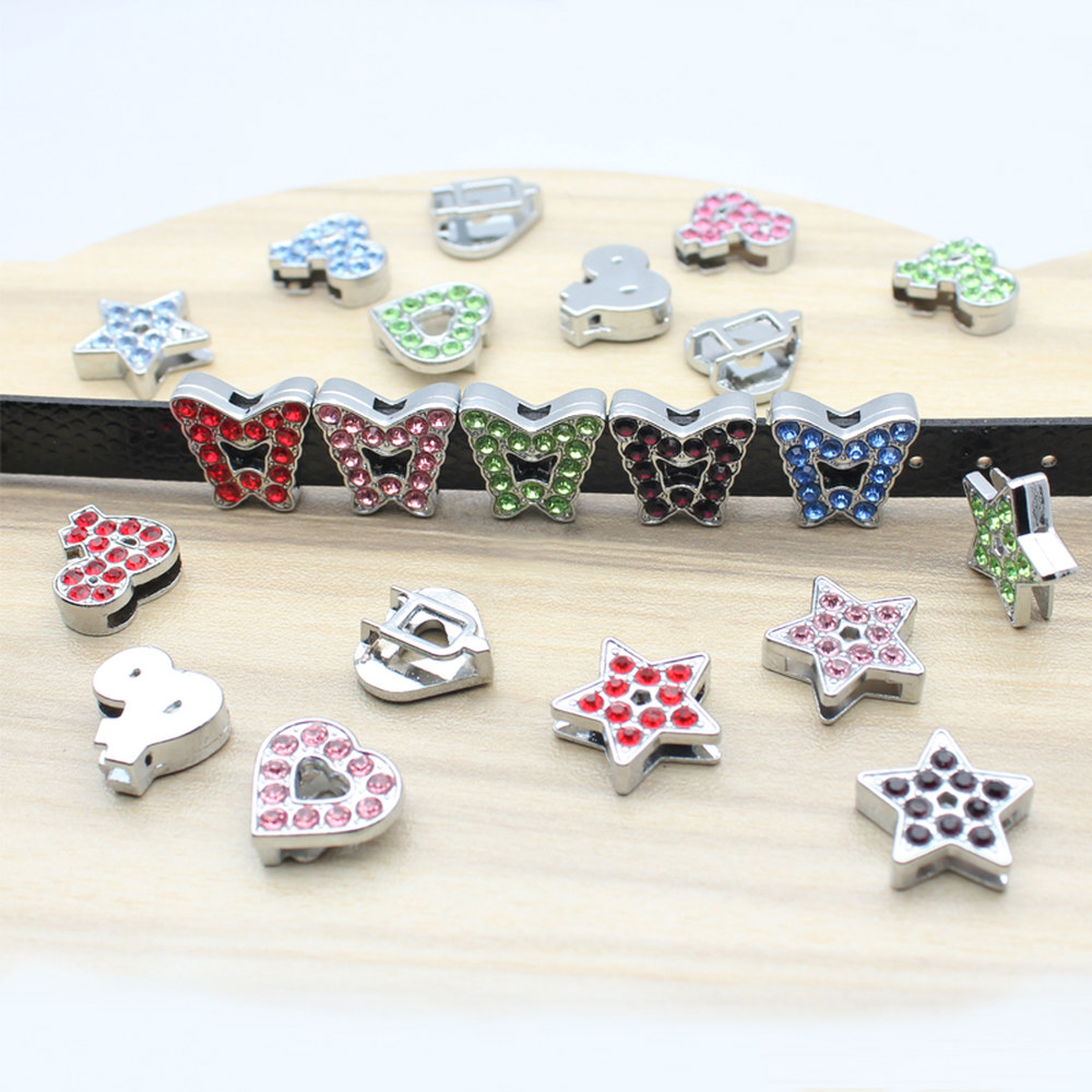 라인석 개 뼈발 하트 스타 나비 크라운 슬라이드 참 diy 참, 팔찌 손목 밴드 제작, 10MM 홀, 100 개/로트 : 22난쟁이