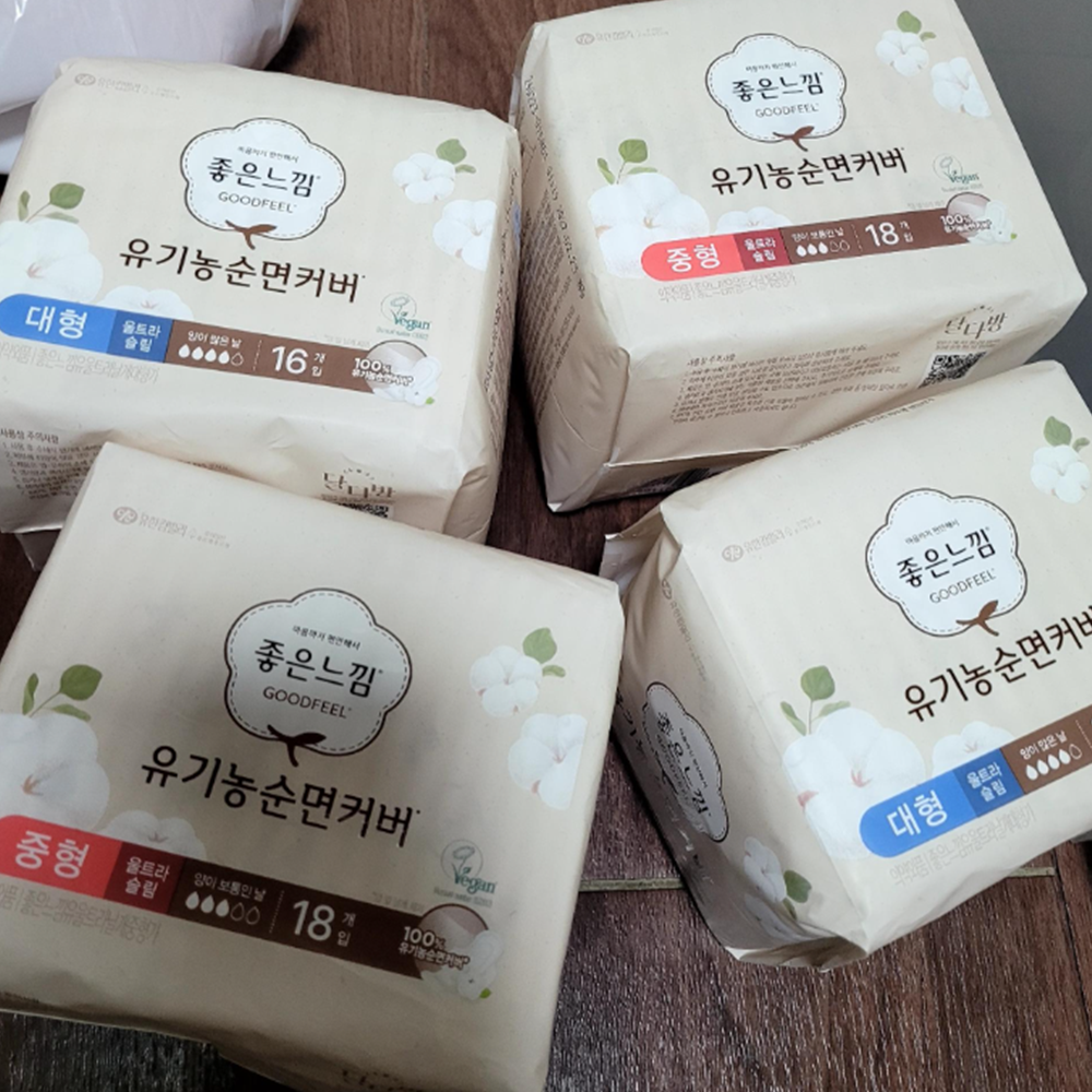 좋은느낌 유기농순면 내추럴코어 울트라슬림 중형 18P 2개+대형 16P 2개 : 09SUPER