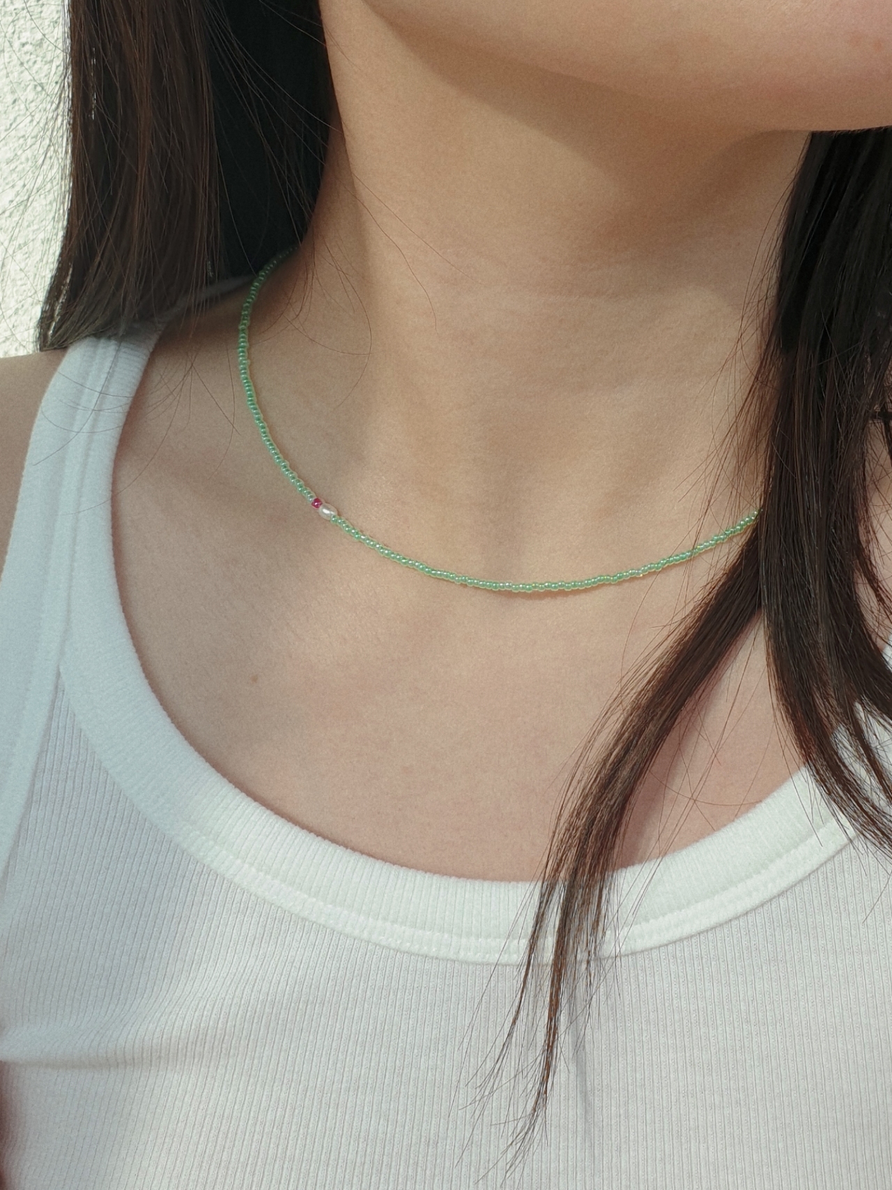 april ade necklace 썸머하츠 담수진주 마젠타 스파클링 그린 비즈목걸이 : 썸머하츠