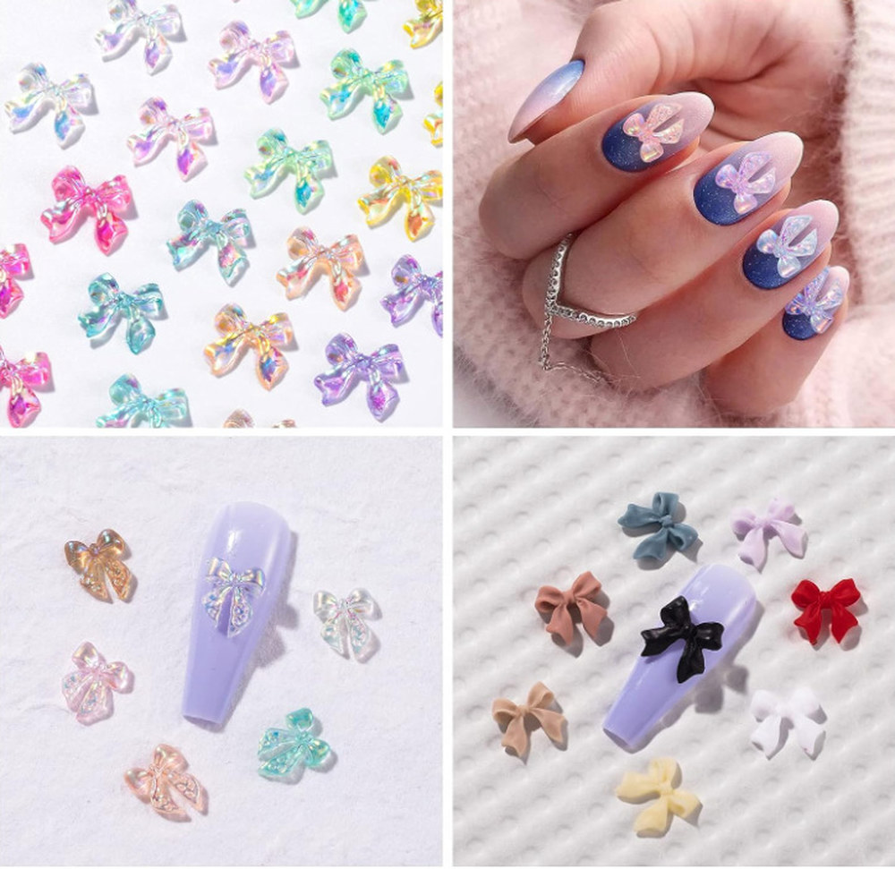 50PCS 오로라 아크릴 3D 네일 아트 보우 매력 손톱 장식 디자인 Kawaii 매니큐어 액세서리 매듭 DIY 공예 용품 : 23난쟁이