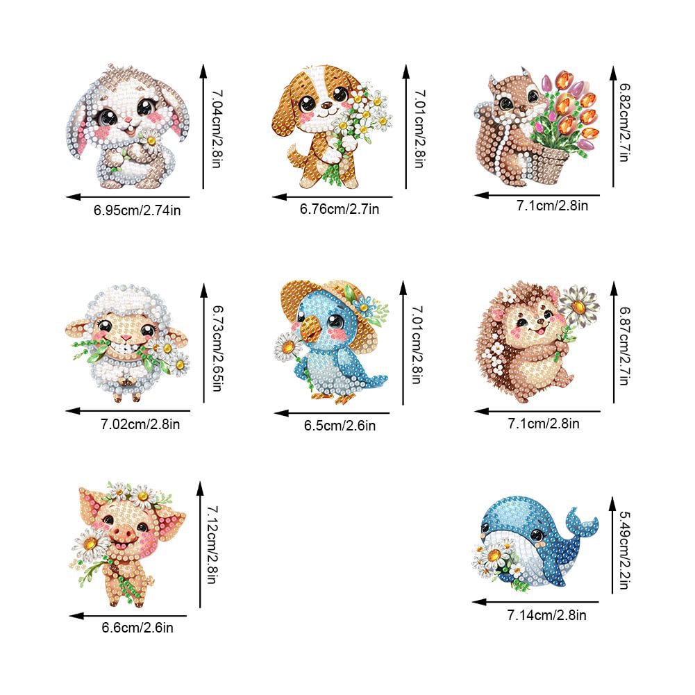 귀염둥이 동물친구들 열쇠고리 8개 한세트(양면) (특수보석+샤이닝비즈) 신제품 : 황금십자수