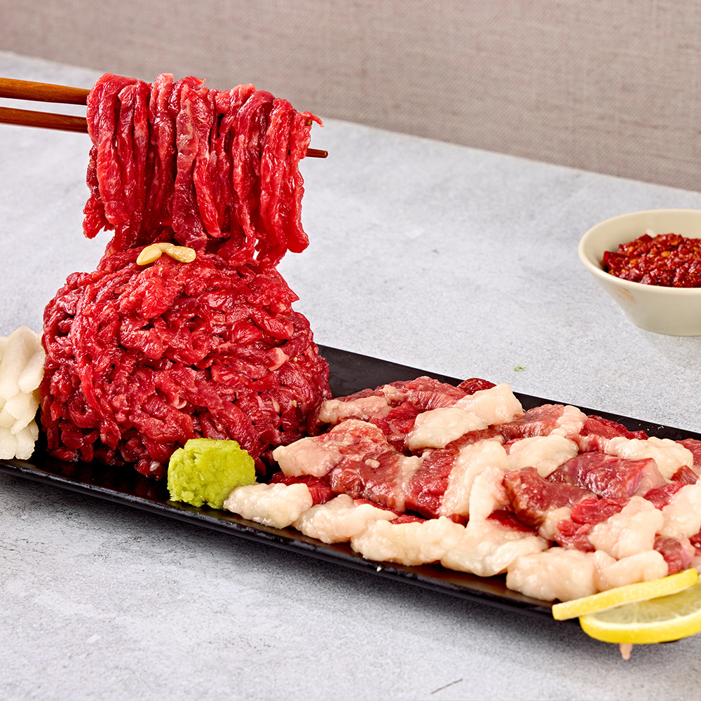 고소하고 쫄깃한 한우 생고기 세트 (차돌사시미200g+육회300g=총 500g) : 한경