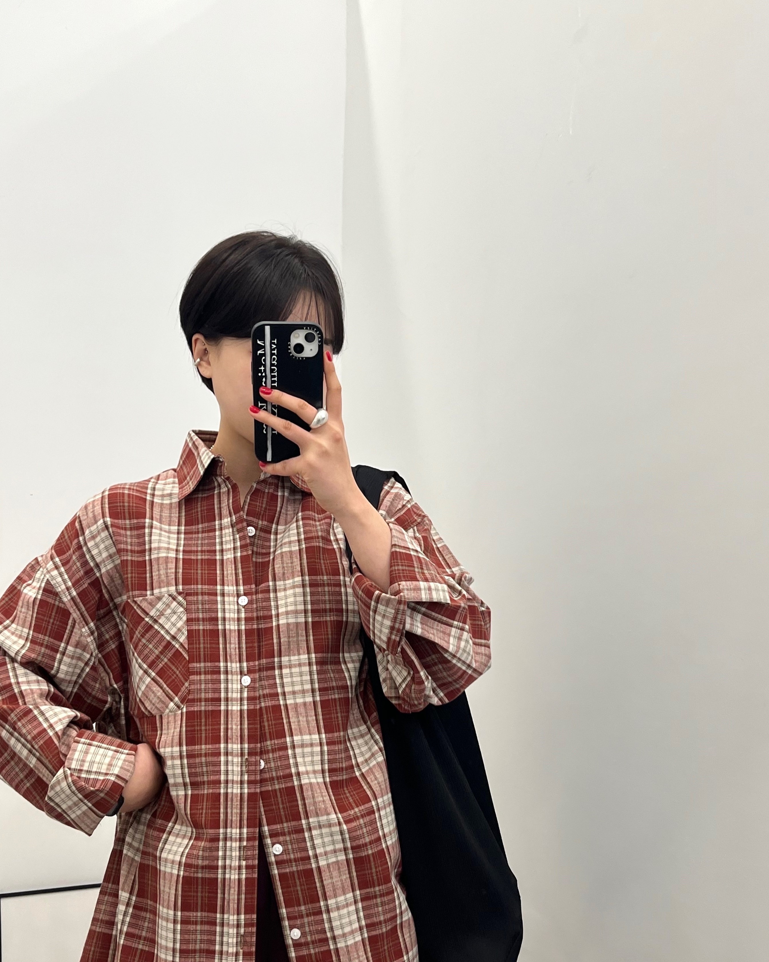 디움 오버핏 박시 체크 셔츠 남방 : 희노니