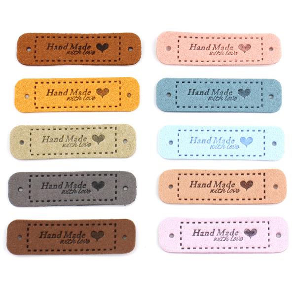 라벨기 수제 DIY 모자 가방 바느질 태그 의류 액세서리 1.5x5.5cm 손으로 만든 사랑 PU 레이블 30 개 : 플러스총판