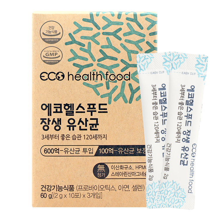 [건강기능식품] [황칠가] 600억 유산균 투입, 100억 보장 유산균, 3세부터 100세까지, 에코헬스푸드 임산부, 유아용 생균 100억 장생유산균... 