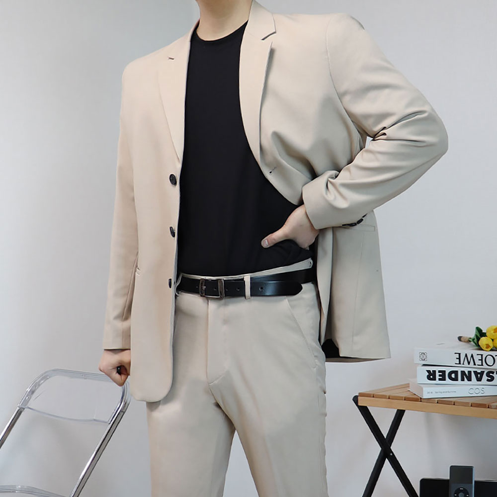 남자오버핏수트 베이지색정장 베이지셋업 남자예복 : 산토그리얼