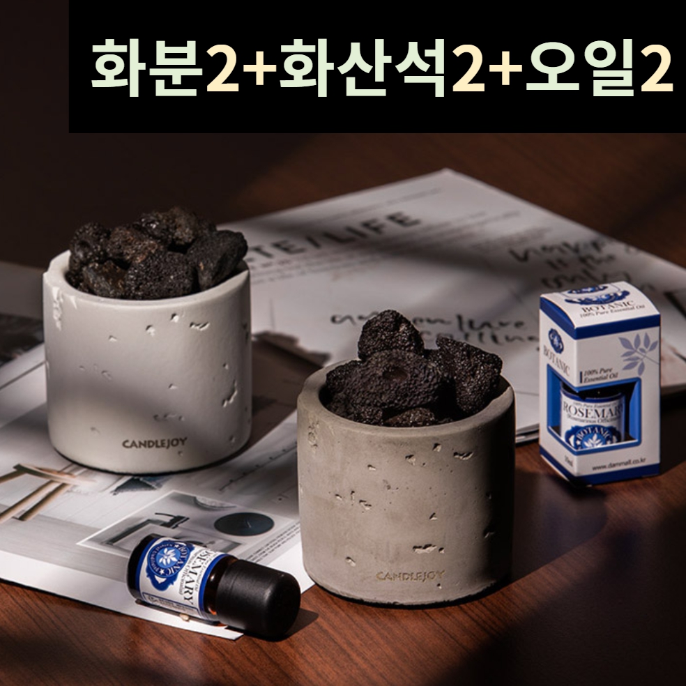 스톤 디퓨저 아로마 오일 10 mL 세트 (쇼핑백) 화분2+화산석2봉지+디퓨저오일2개세트 : 케어앤오가닉