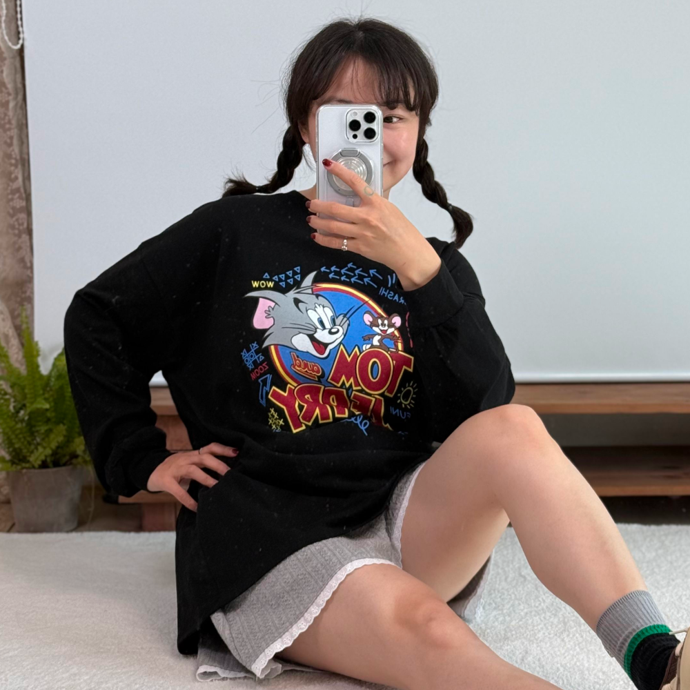 톰앤제리 일러스트 루즈핏 라운드 티셔츠 : 그린그린에이지